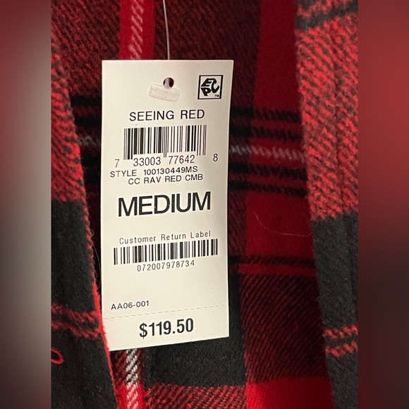 Charter Club Plaid Shirt Red and Black Jacket Shacket Size Medium - Picture 6 of 14